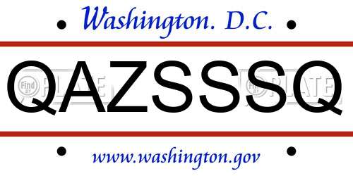 QAZSSSQ District Of Columbia License Plate