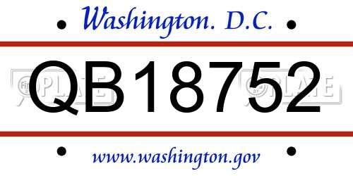 QB18752 District Of Columbia License Plate