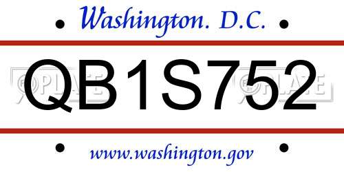 QB1S752 District Of Columbia License Plate