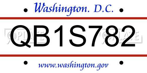 QB1S782 District Of Columbia License Plate