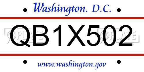 QB1X502 District Of Columbia License Plate