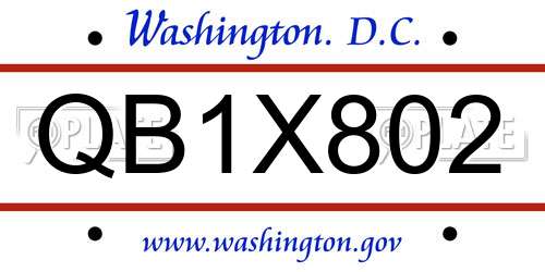 QB1X802 District Of Columbia License Plate