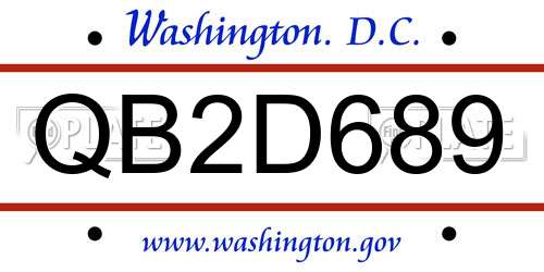 QB2D689 District Of Columbia License Plate