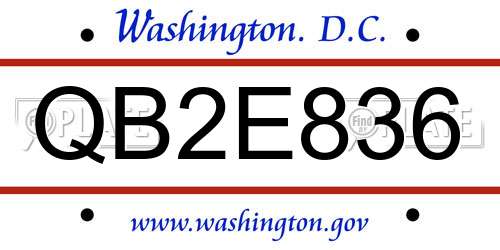QB2E836 District Of Columbia License Plate