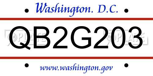 QB2G203 District Of Columbia License Plate