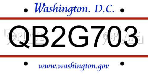 QB2G703 District Of Columbia License Plate