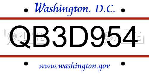 QB3D954 District Of Columbia License Plate