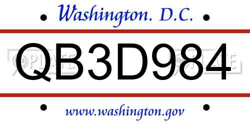 QB3D984 District Of Columbia License Plate