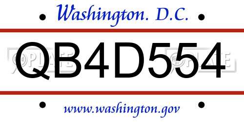 QB4D554 District Of Columbia License Plate