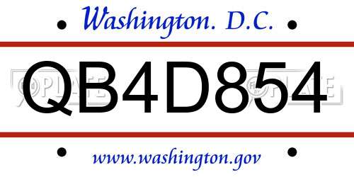 QB4D854 District Of Columbia License Plate