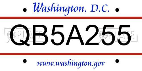 QB5A255 District Of Columbia License Plate
