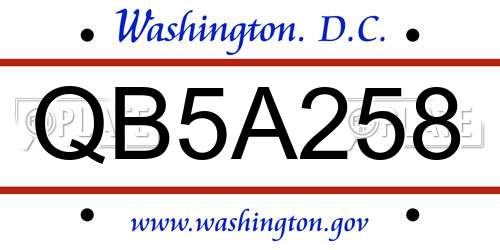 QB5A258 District Of Columbia License Plate