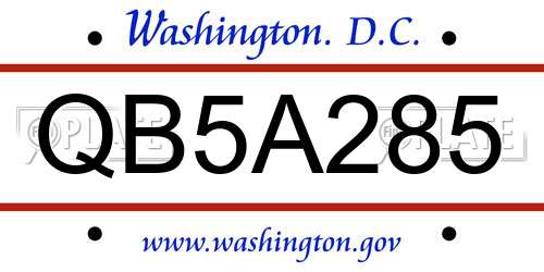 QB5A285 District Of Columbia License Plate