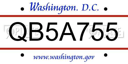 QB5A755 District Of Columbia License Plate