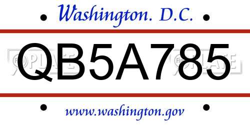 QB5A785 District Of Columbia License Plate