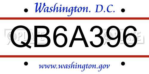 QB6A396 District Of Columbia License Plate