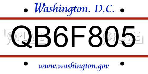 QB6F805 District Of Columbia License Plate
