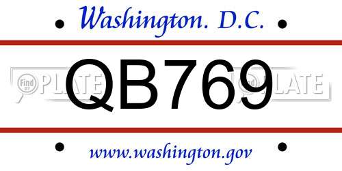 QB769 District Of Columbia License Plate