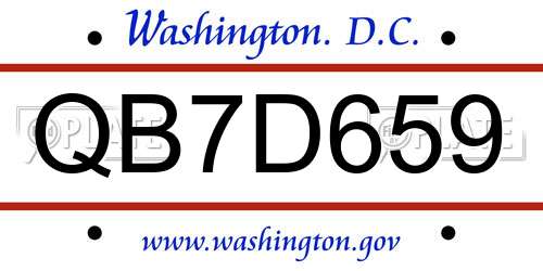 QB7D659 District Of Columbia License Plate