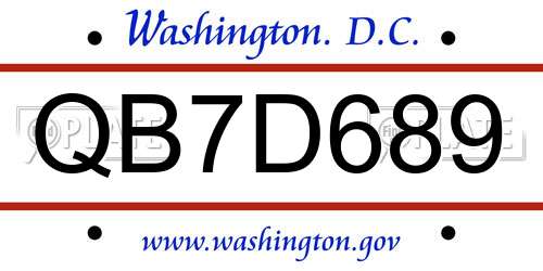 QB7D689 District Of Columbia License Plate