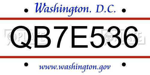 QB7E536 District Of Columbia License Plate