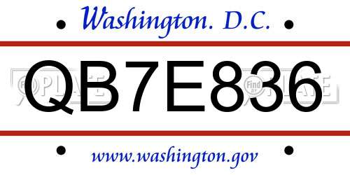 QB7E836 District Of Columbia License Plate