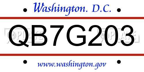 QB7G203 District Of Columbia License Plate