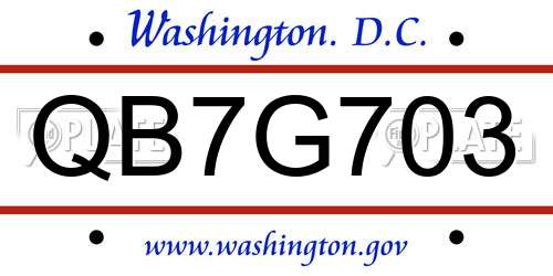 QB7G703 District Of Columbia License Plate