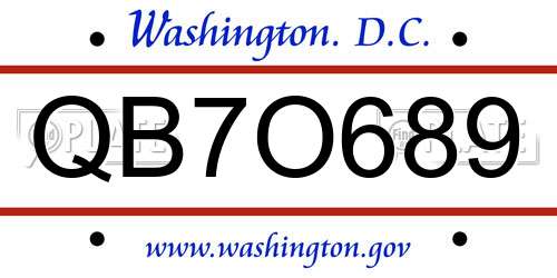 QB7O689 District Of Columbia License Plate