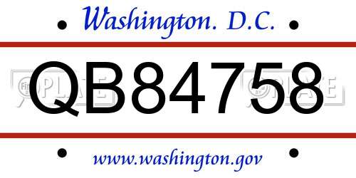 QB84758 District Of Columbia License Plate