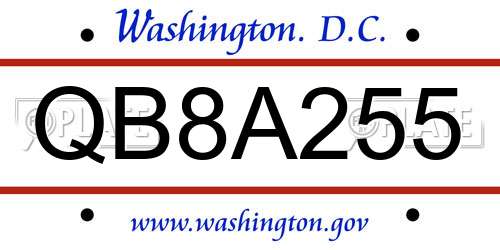 QB8A255 District Of Columbia License Plate