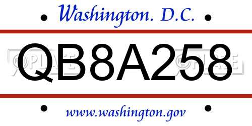 QB8A258 District Of Columbia License Plate