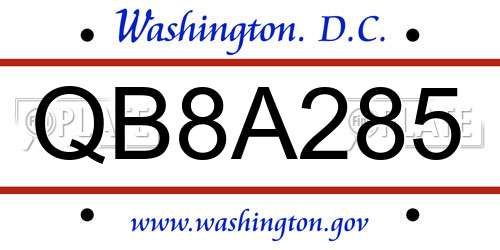 QB8A285 District Of Columbia License Plate