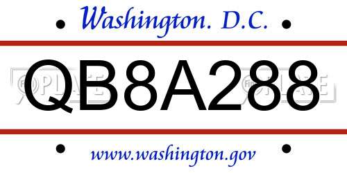 QB8A288 District Of Columbia License Plate