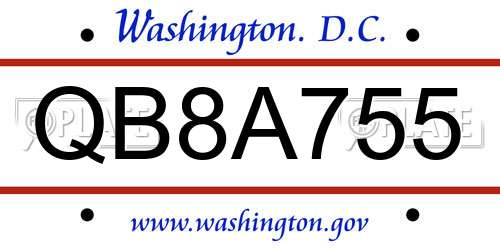 QB8A755 District Of Columbia License Plate