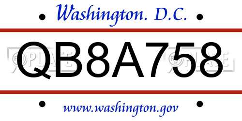 QB8A758 District Of Columbia License Plate