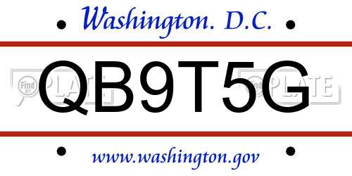 QB9T5G District Of Columbia License Plate