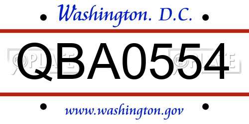 QBA0554 District Of Columbia License Plate