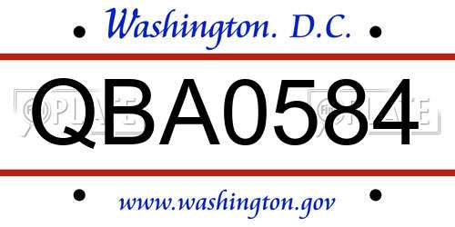 QBA0584 District Of Columbia License Plate