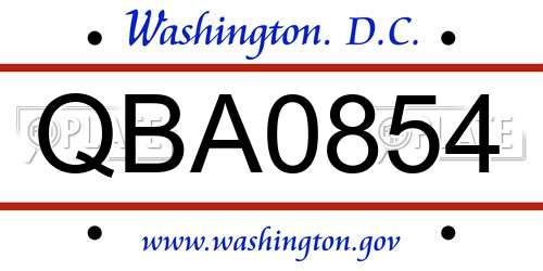 QBA0854 District Of Columbia License Plate