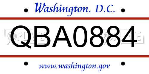 QBA0884 District Of Columbia License Plate