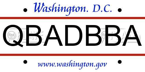 QBADBBA District Of Columbia License Plate