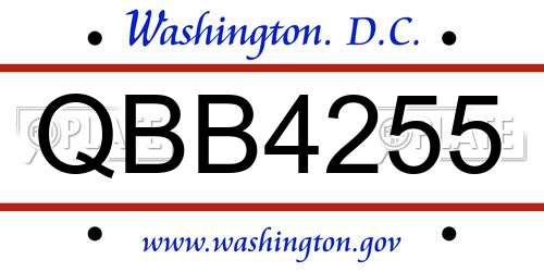 QBB4255 District Of Columbia License Plate