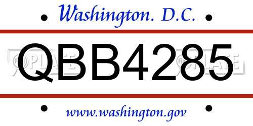 QBB4285 District Of Columbia License Plate