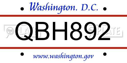 QBH892 District Of Columbia License Plate