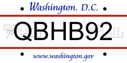 QBHB92 District Of Columbia License Plate