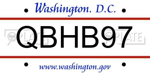 QBHB97 District Of Columbia License Plate
