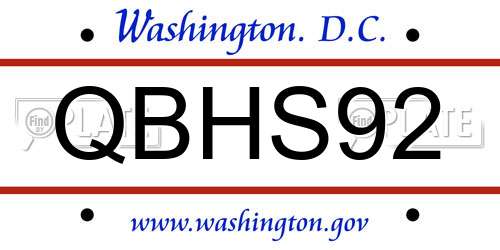 QBHS92 District Of Columbia License Plate