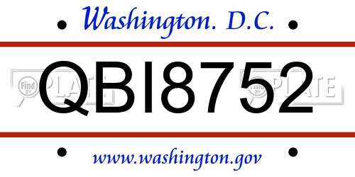 QBI8752 District Of Columbia License Plate