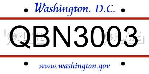 QBN3003 District Of Columbia License Plate